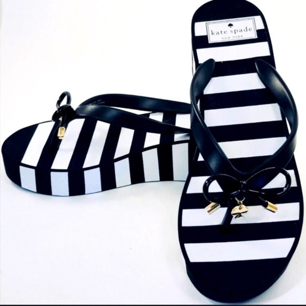 Kate Spade Black & White Striped Platform Sandals Size 8 - like new